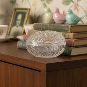 Indiana Glass Tiara Lead Crystal Easter Egg Trinket Box, Clear Pressed Glassware